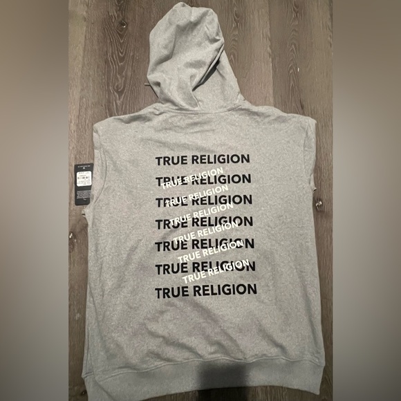 🙏🏾 True Religion 🫡 Heather Grey 🩶 “Slant & Repeat” Hoodie 😎 - Picture 2 of 6